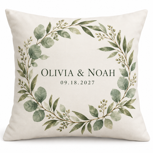 Sage Botanical personalized wedding pillow - hero