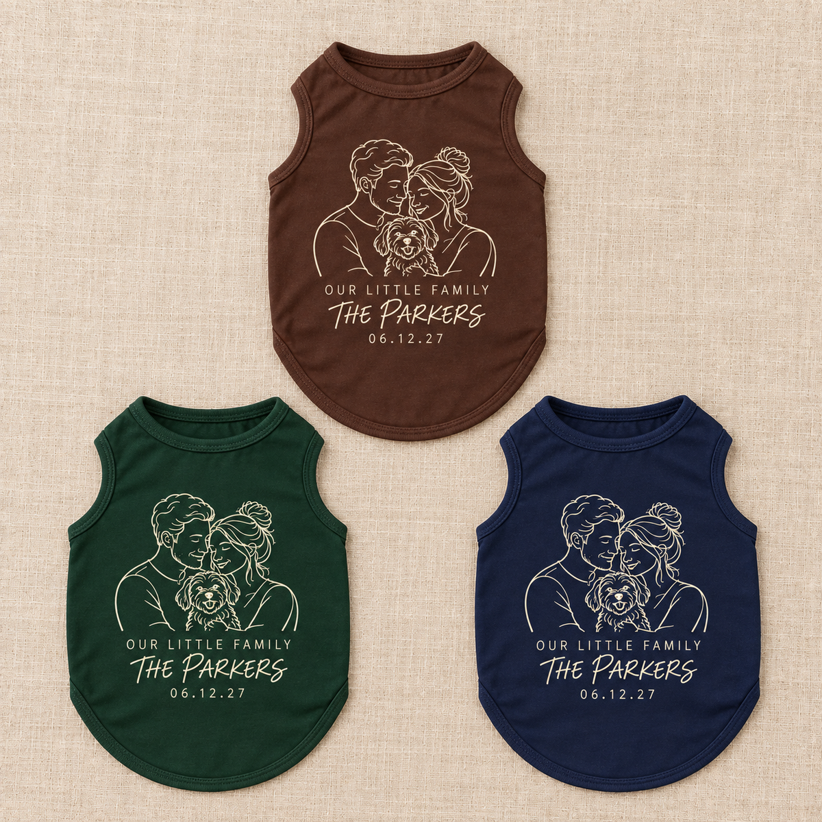 Family Line Portrait Pet Tank Top; colorway variants. One Day for Lifetime