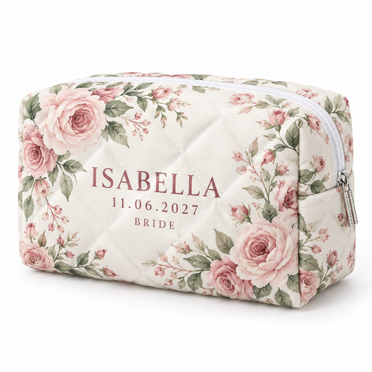 Blush Rose quilted makeup pouch - white hero