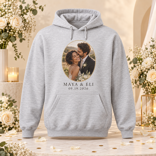 Engagement Portrait Crest Hoodie; hero. One Day for Lifetime