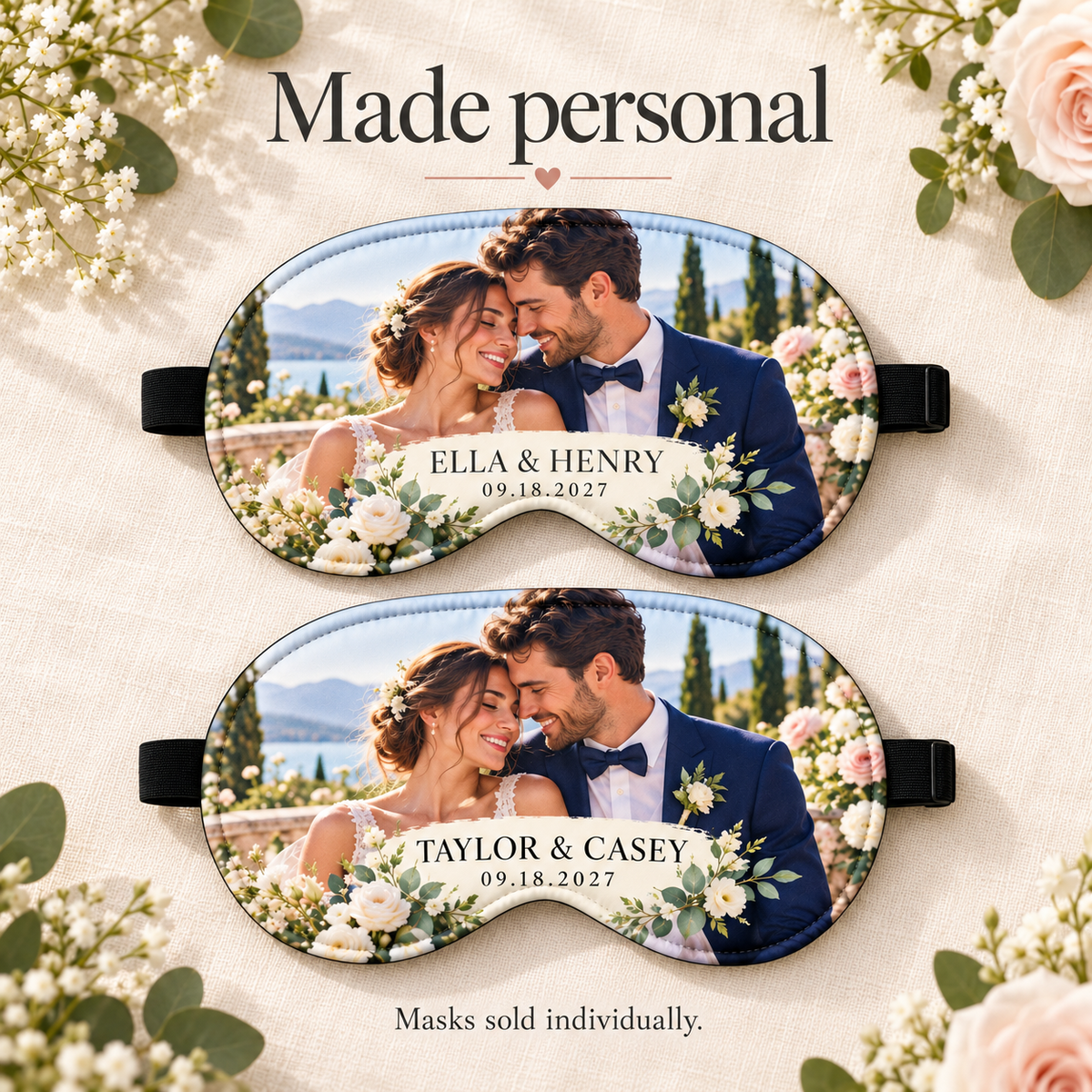 Wedding Photo Memory Sleep Mask; name options. One Day for Lifetime