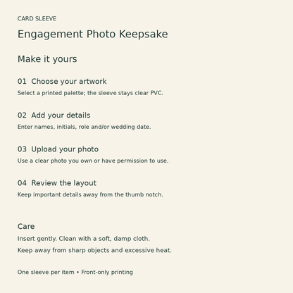 Engagement Photo Keepsake Card Sleeve; personalization care. One Day for Lifetime