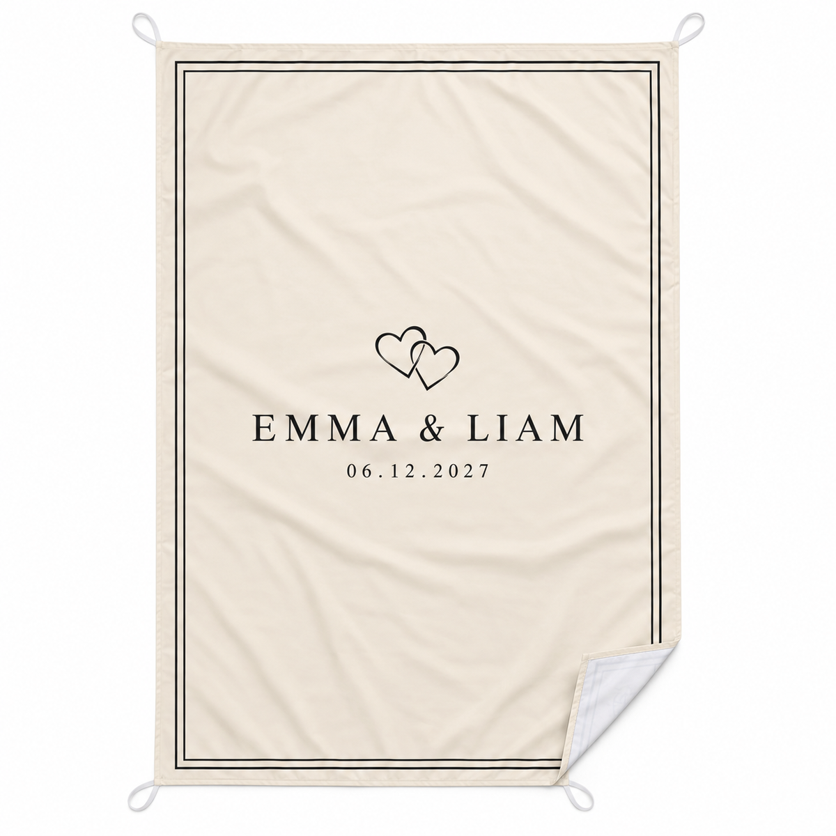 Ivory Linked Hearts personalized sand-proof beach blanket - hero