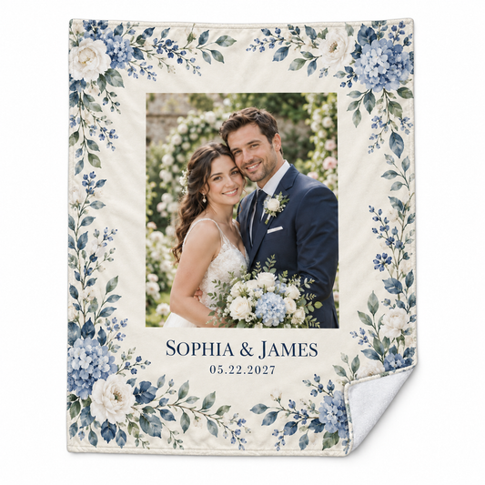 Dusty Blue Portrait personalized fleece blanket - hero