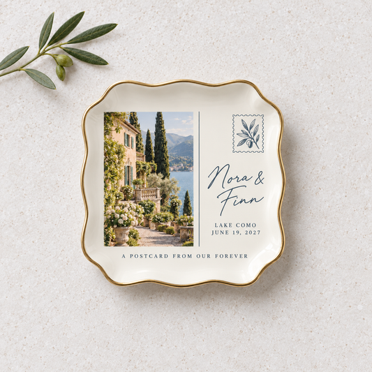The Wedding Postcard | Personalized Ceramic Ring Dish - hero