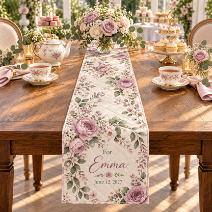 Bridal Shower Tea Quilt Table Runner; variant print. One Day for Lifetime