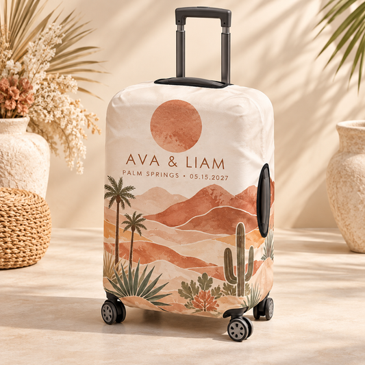 Desert Wedding Weekend Luggage Cover; hero. One Day for Lifetime