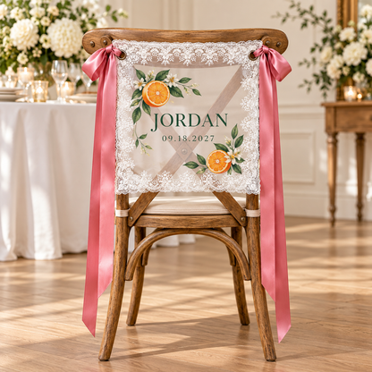 Citrus Gathering Personalized Lace Chair Banner; hero. One Day for Lifetime