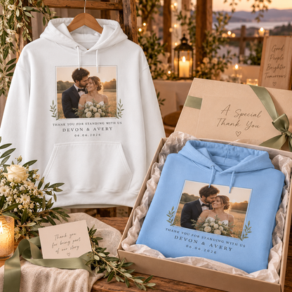 Newlywed Thank You Hoodie; multi product view. One Day for Lifetime