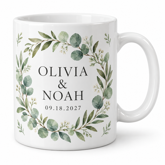 Sage Botanical personalized wedding ceramic mug - hero