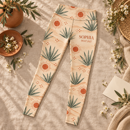 Desert Retreat Personalized Leggings; styled flatlay. One Day for Lifetime