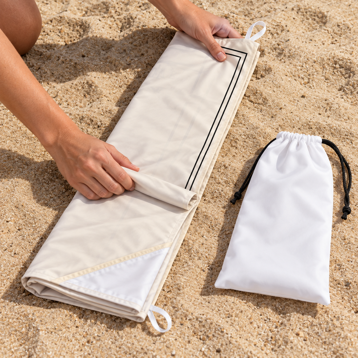 Ivory Linked Hearts personalized sand-proof beach blanket - pack away