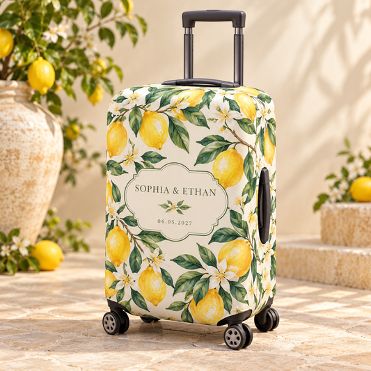 Citrus Honeymoon Luggage Cover; hero. One Day for Lifetime
