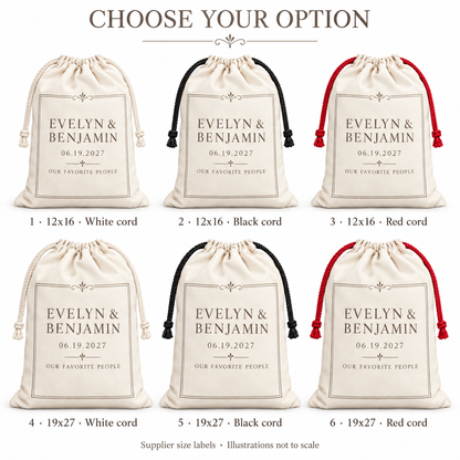 Minimalist Ivory personalized drawstring gift bag - options
