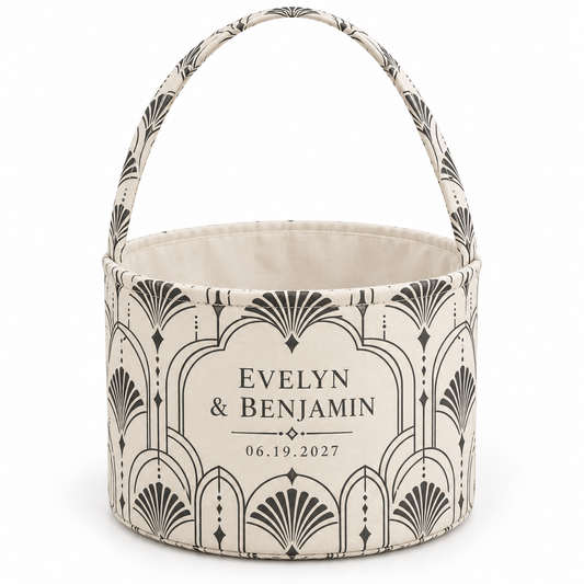 Ivory Black Art Deco personalized fabric gift basket - hero