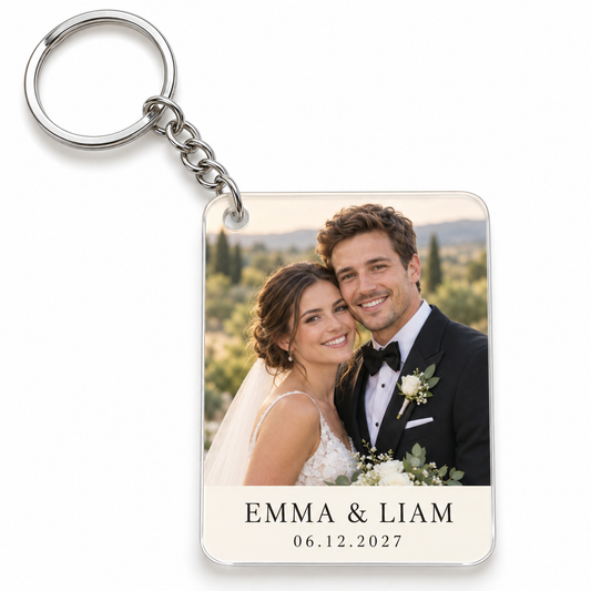 Ivory Portrait personalized acrylic wedding keychain - hero