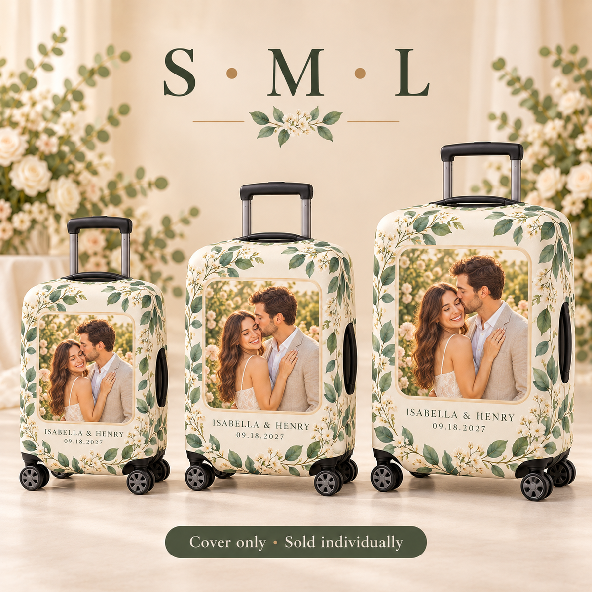 Engagement Photo Keepsake Luggage Cover; size options. One Day for Lifetime