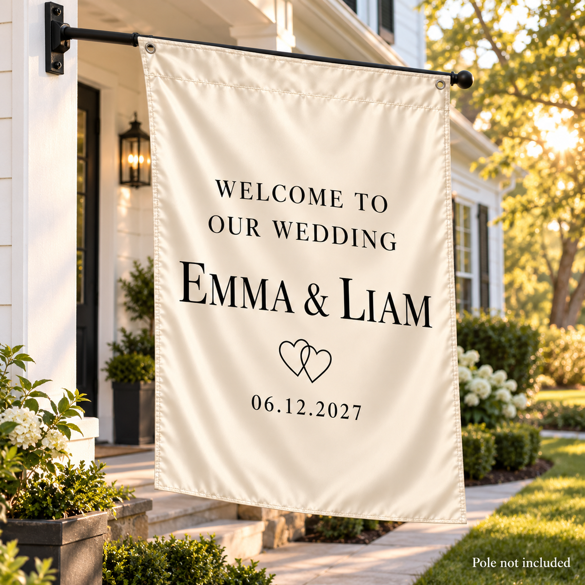 Ivory Linked Hearts personalized wedding house flag - newlywed home