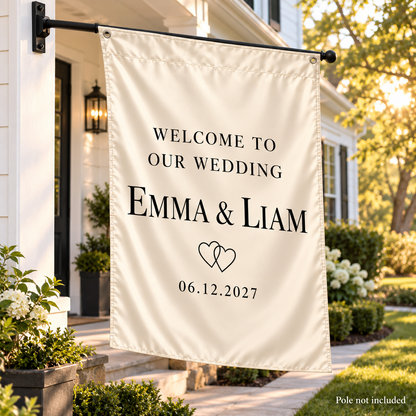 Ivory Linked Hearts personalized wedding house flag - newlywed home