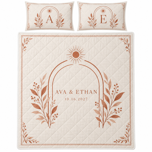 Terracotta Sun Arches personalized quilt bedding set - hero
