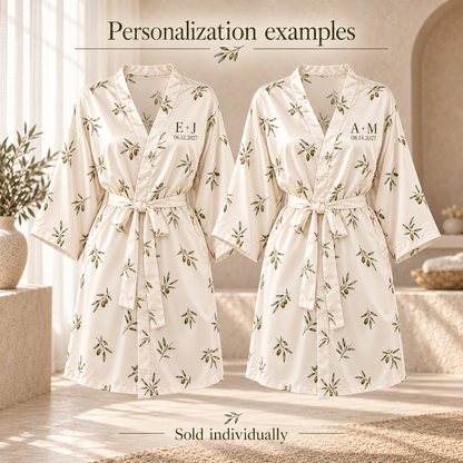 Heirloom Initials Personalized Satin Robe; personalization examples. One Day for Lifetime