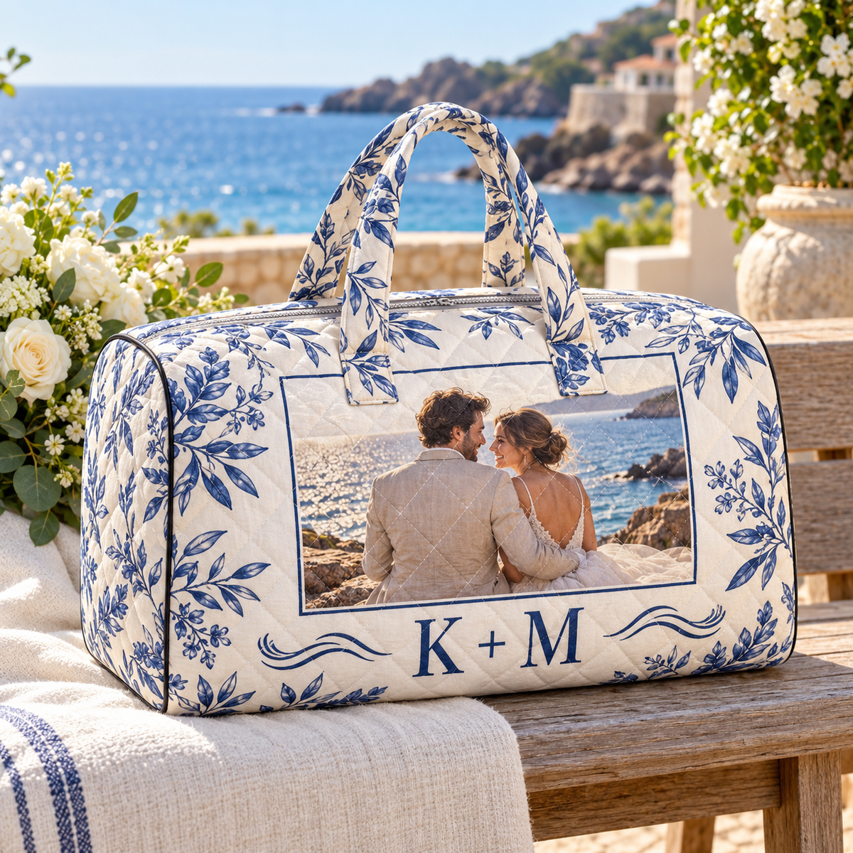 Honeymoon Memory Personalized Quilted Weekend Bag; hero. One Day for Lifetime