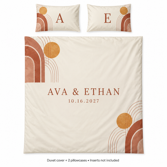 Terracotta Desert Arches personalized wedding duvet cover set - hero