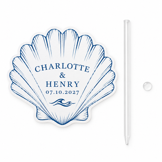Coastal Shell personalized wedding cupcake topper - hero