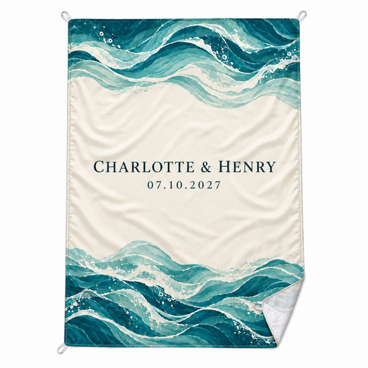 Teal Coastal Waves personalized sand-proof beach blanket - hero