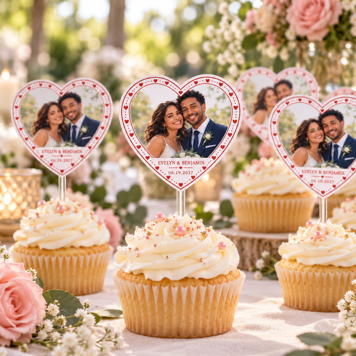 Custom Photo Heart personalized wedding cupcake topper - reception
