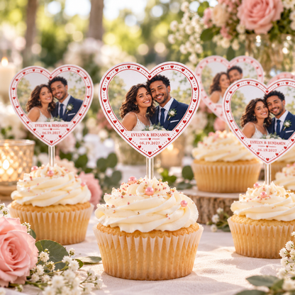 Custom Photo Heart personalized wedding cupcake topper - reception