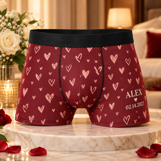 Heart Confetti Personalized Boxer Briefs; hero. One Day for Lifetime
