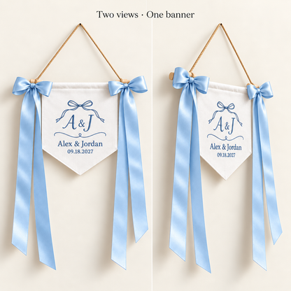 Ribbon Outline Embroidered Pennant Banner; multiview. One Day for Lifetime