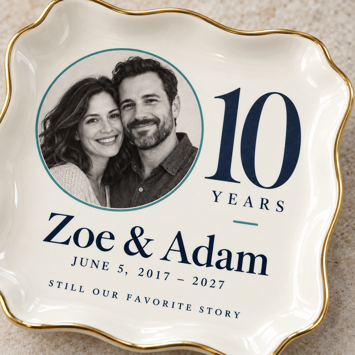 The Anniversary Portrait | Personalized Ceramic Ring Dish - photo detail