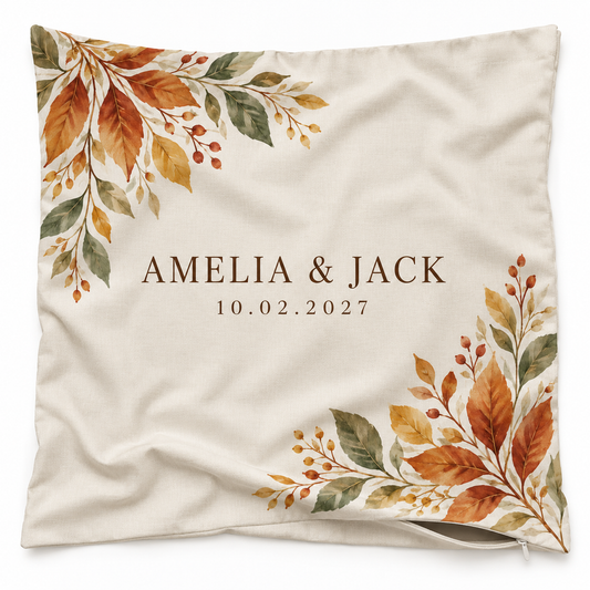 Autumn Leaves personalized wedding pillow cover - hero