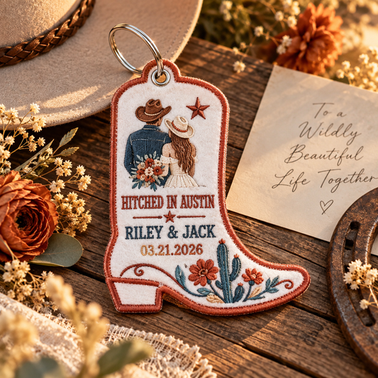Western Hitched | Personalized Embroidered Keychain - hero