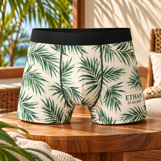 Palm Honeymoon Personalized Boxer Briefs; hero. One Day for Lifetime