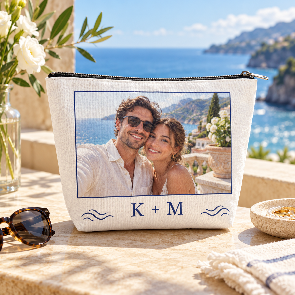 Honeymoon Postcard Cosmetic Bag; hero. One Day for Lifetime