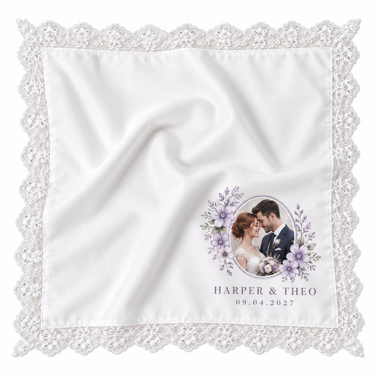 Lilac Portrait printed satin wedding handkerchief - hero