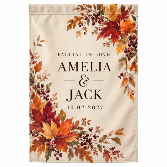 Autumn Botanicals personalized wedding garden flag - hero
