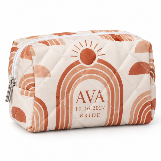 Terracotta Sun Arches quilted makeup pouch - white hero