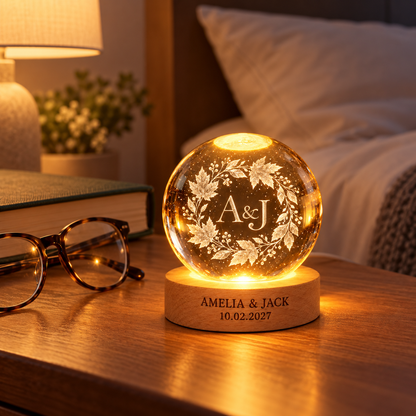 Autumn Wreath personalized crystal ball led keepsake - bedside