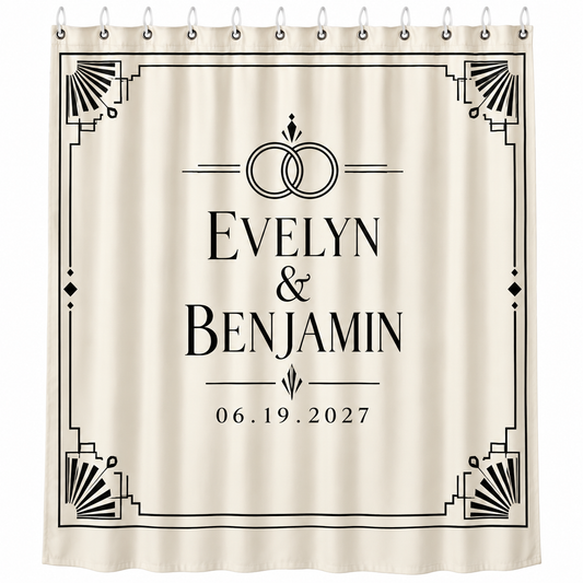 Ivory Black Art Deco personalized shower curtain - isolated