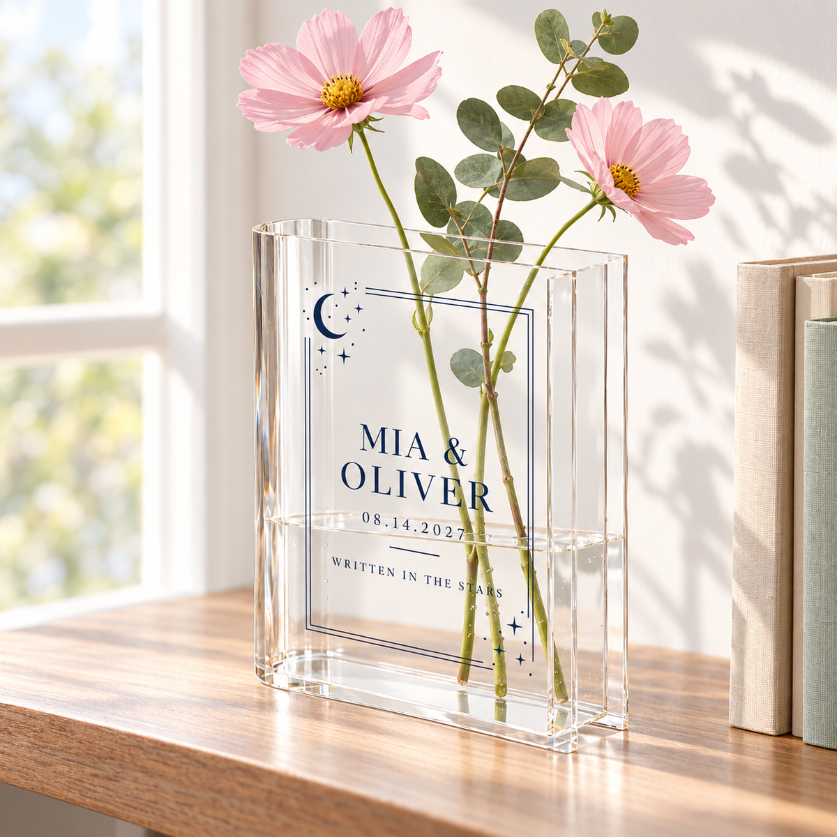 Starry Night personalized acrylic book vase - newlywed home