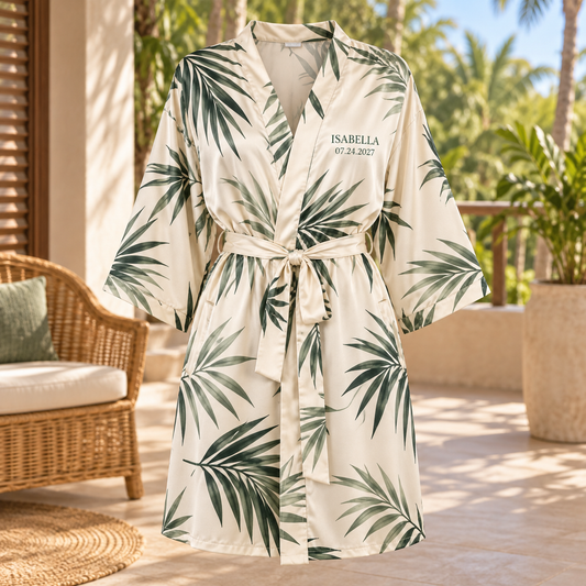 Palm Weekend Personalized Satin Robe; hero. One Day for Lifetime
