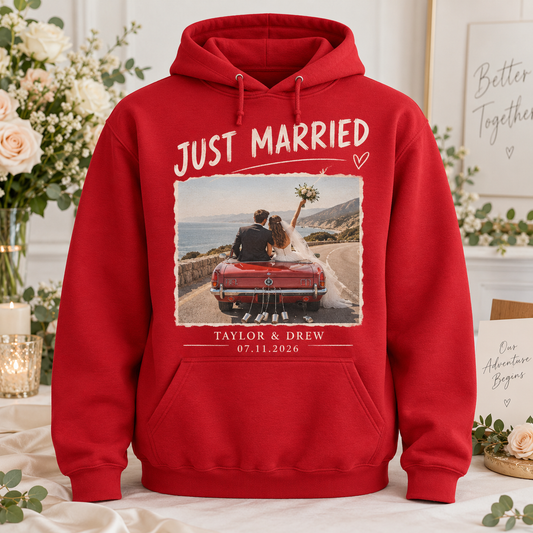 Just Married Road Trip Hoodie; hero. One Day for Lifetime