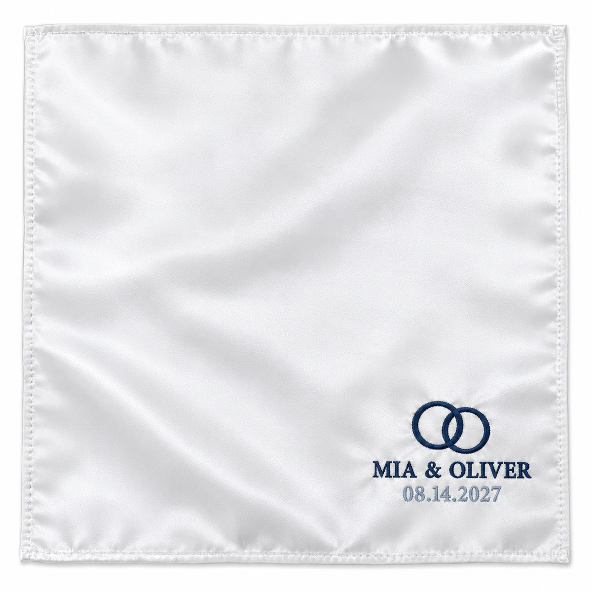 Navy Rings embroidered satin wedding handkerchief - hero