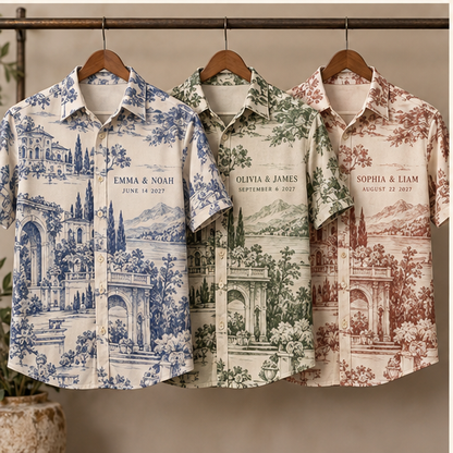 Venue Blueprint Short Sleeve Button-Down Shirt; palette variants. One Day for Lifetime