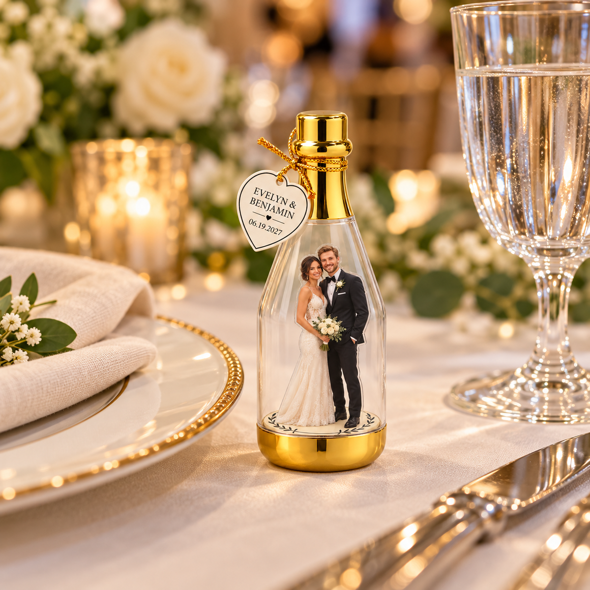 Minimal Couple personalized photo standee bottle - reception