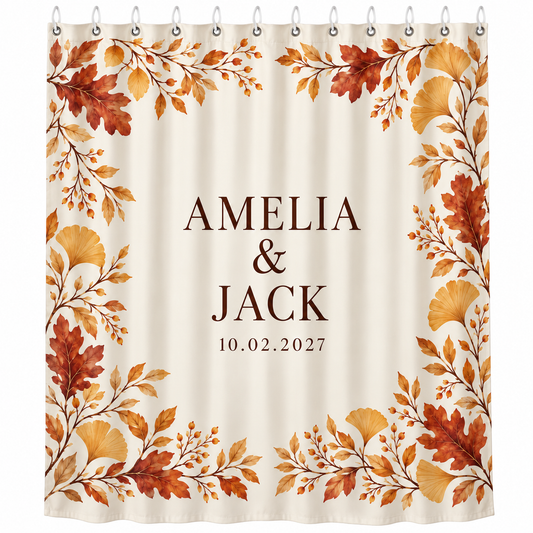 Amber Autumn Botanical personalized shower curtain - isolated